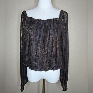 CHARMED HEART black & gold  Metallic Off-Shoulder blouse Size M